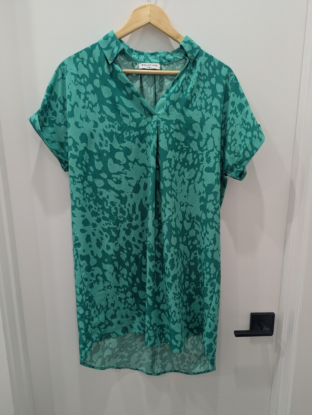 Green Printed V-Neck Short Sleeve Dress